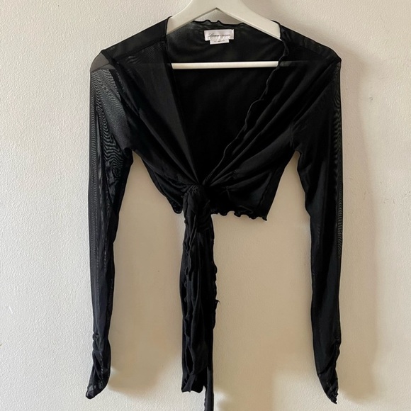 Revolve lovers and friends black mesh long sleeve ruffle top camila top - Picture 3 of 4